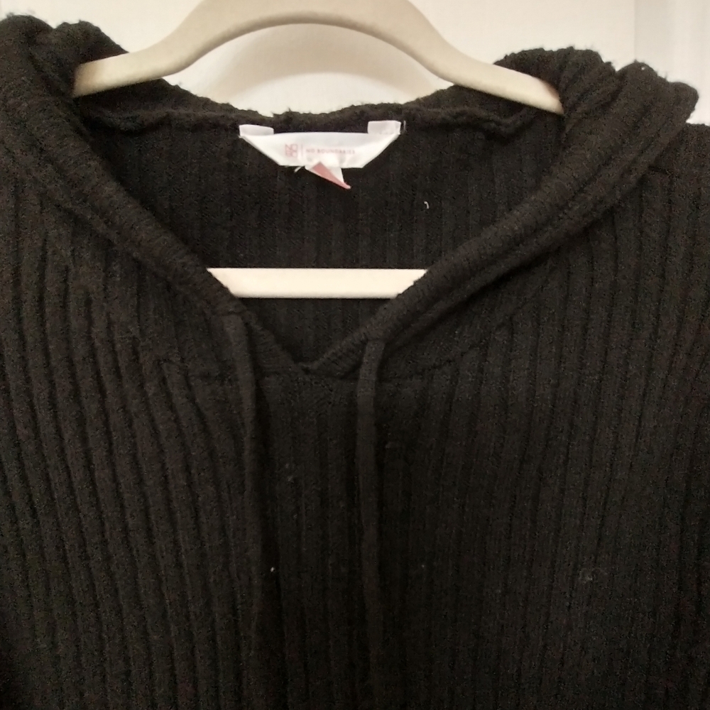 No Boundaries Black Ribbed Knit Pullover Hoodie - Picture 4 of 11